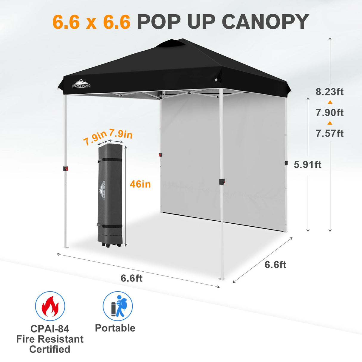 6.6x6.6 Pop Up Canopy Tent with 1 Sidewall - Eagle Peak®