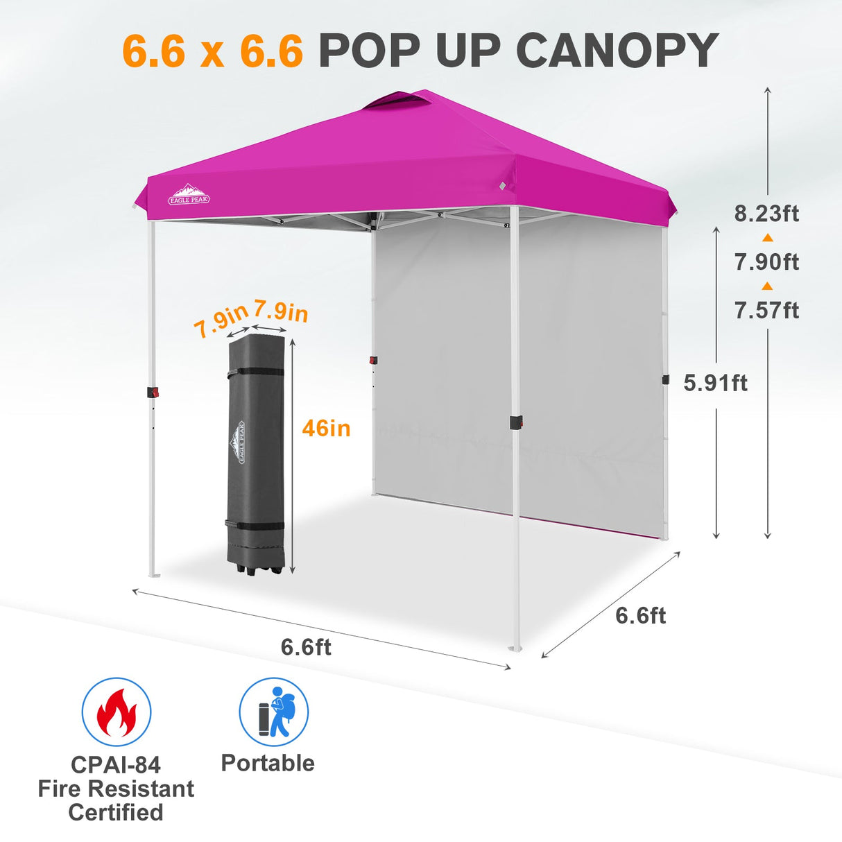 6.6x6.6 Pop Up Canopy Tent with 1 Sidewall - Eagle Peak®