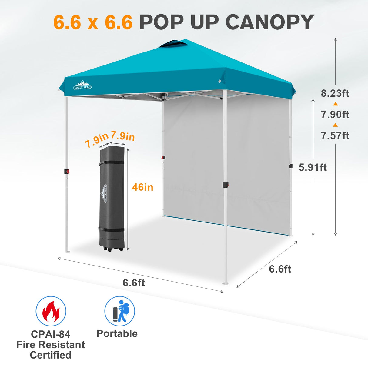 6.6x6.6 Pop Up Canopy Tent with 1 Sidewall - Eagle Peak®