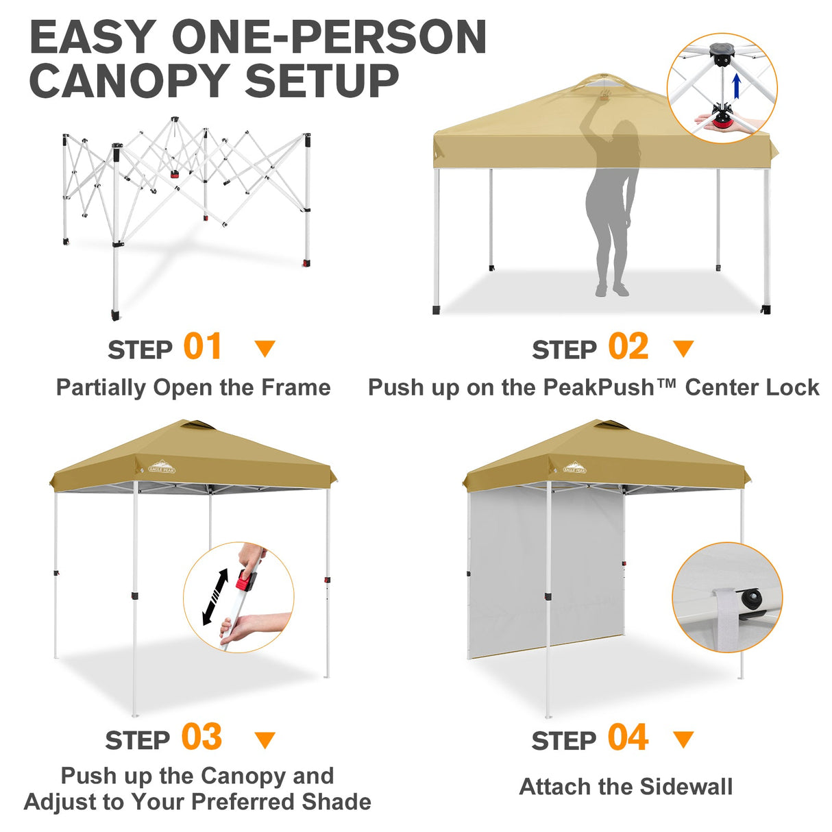 6.6x6.6 Pop Up Canopy Tent with 1 Sidewall - Eagle Peak®