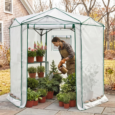6.6x6.6/8.5x8.5 Easy Setup Pop Up Greenhouse, Hexagon - Eagle Peak®