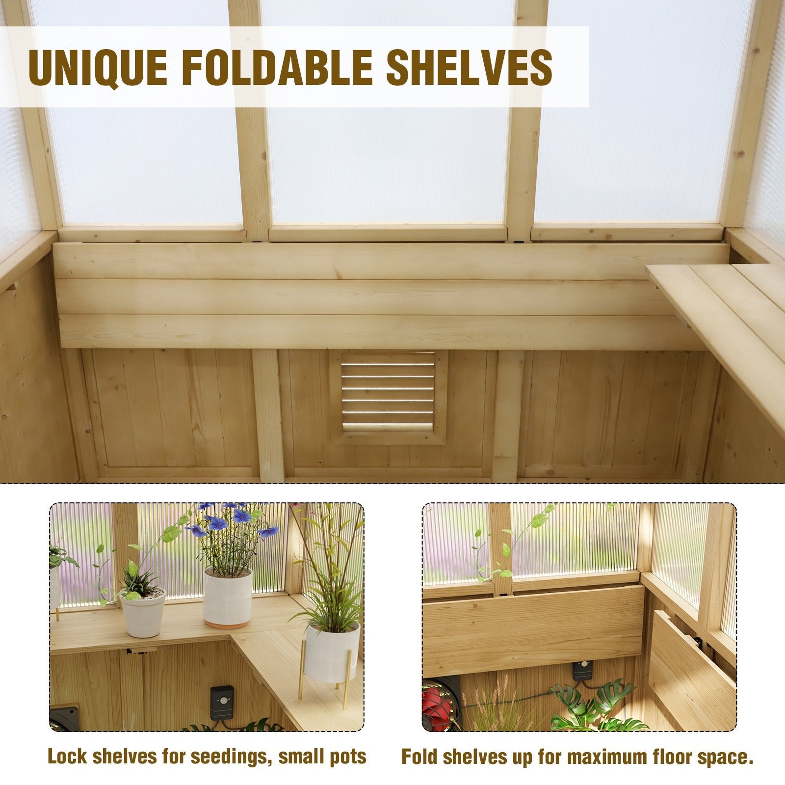 6.7x6x7.7 ft / 6.7x7.8x7.7 ft/ 6.7x9.7x7.7 ft Wood Greenhouse