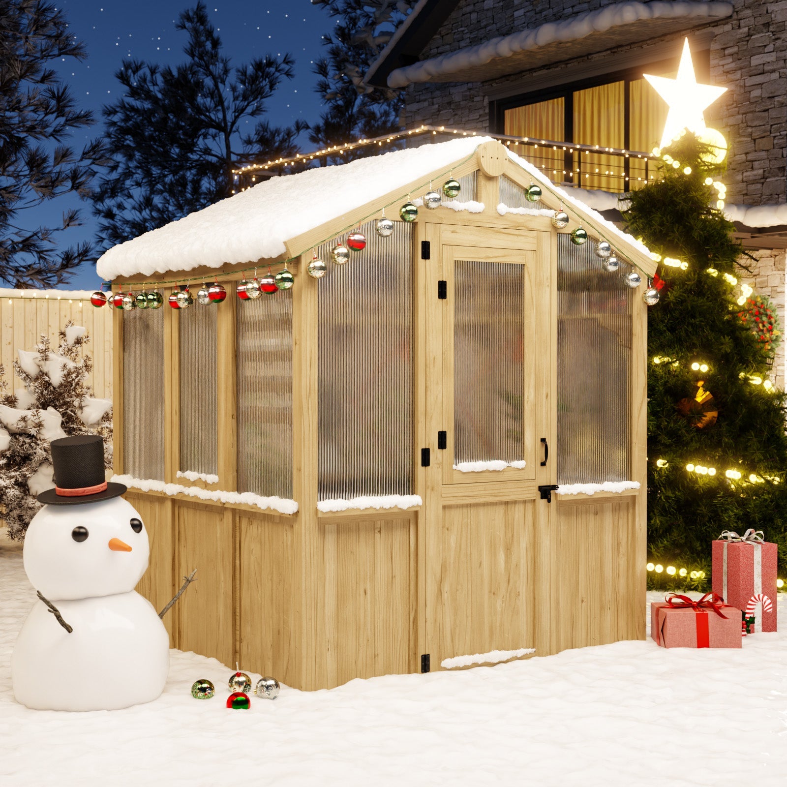 6.7x6x7.7 ft / 6.7x7.8x7.7 ft/ 6.7x9.7x7.7 ft Wood Greenhouse