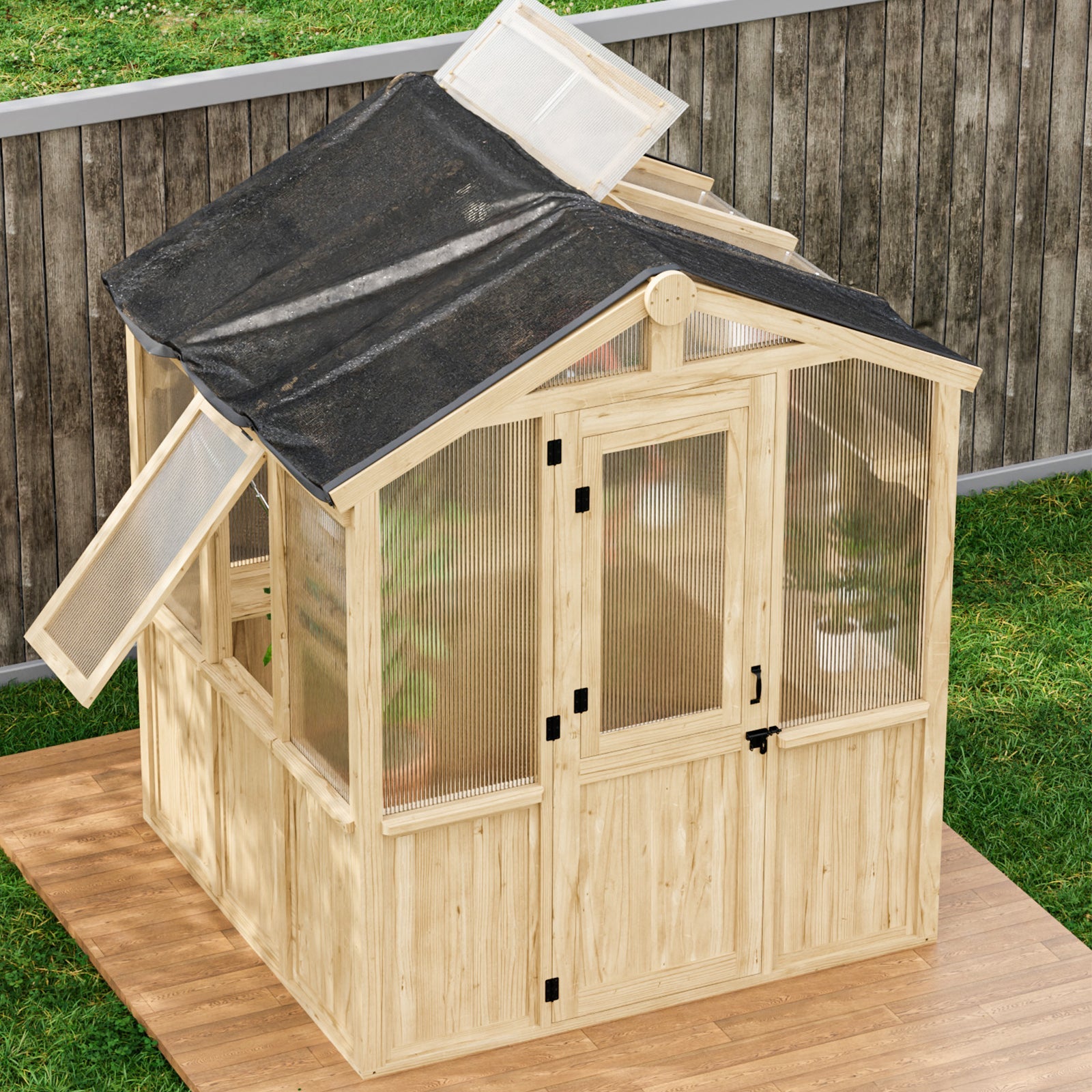 6.7x6x7.7 ft / 6.7x7.8x7.7 ft/ 6.7x9.7x7.7 ft Wood Greenhouse