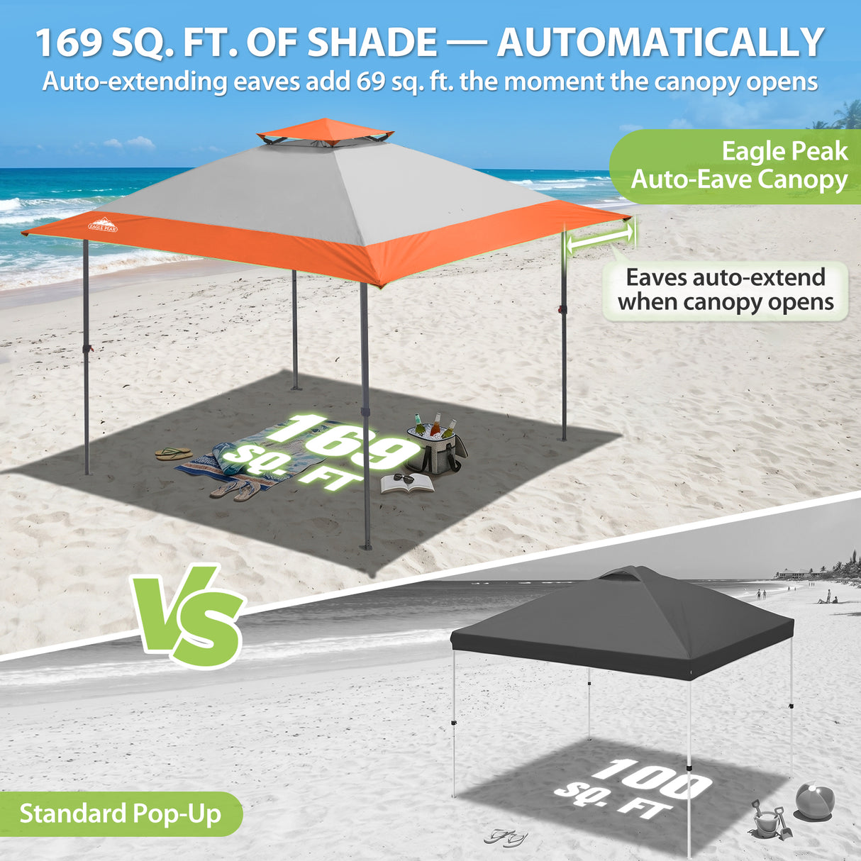 13x13 Straight Leg Pop Up Canopy Tent with 169 sqft of Shade