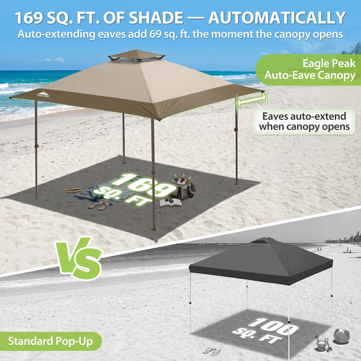 13x13 Straight Leg Pop Up Canopy Tent with 169 sqft of Shade