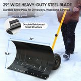 Wheeled Snow Shovel for Driveway 29”x16.5” Blade, Single/Dual Rod