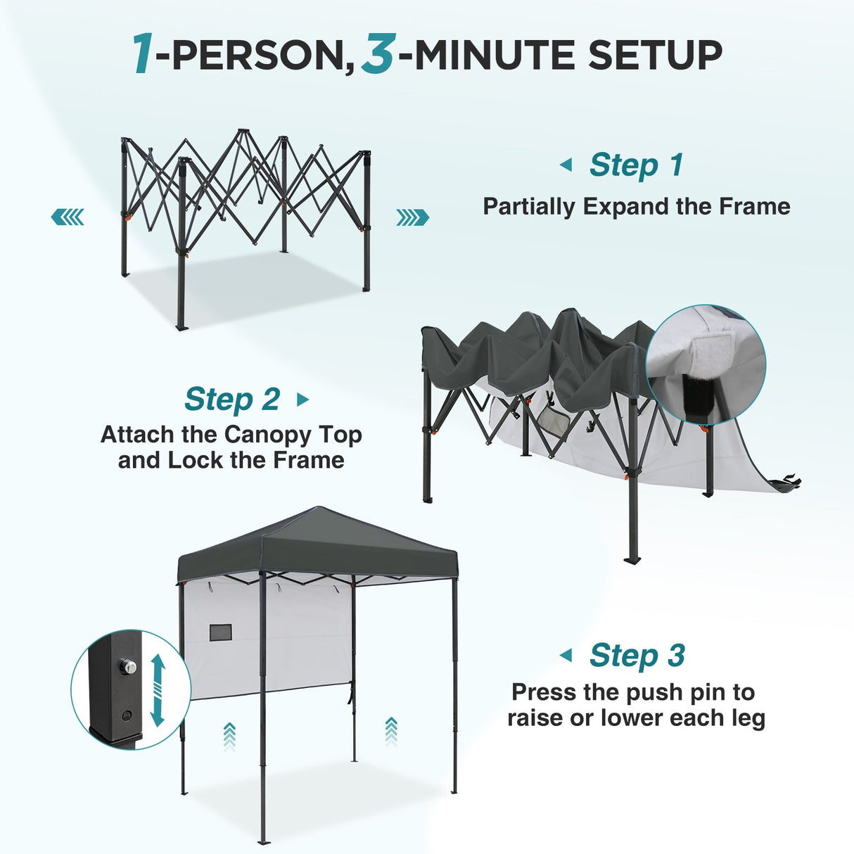6x4 ft Instant Pop Up Canopy with Adjustable Sun Wall - Eagle Peak®