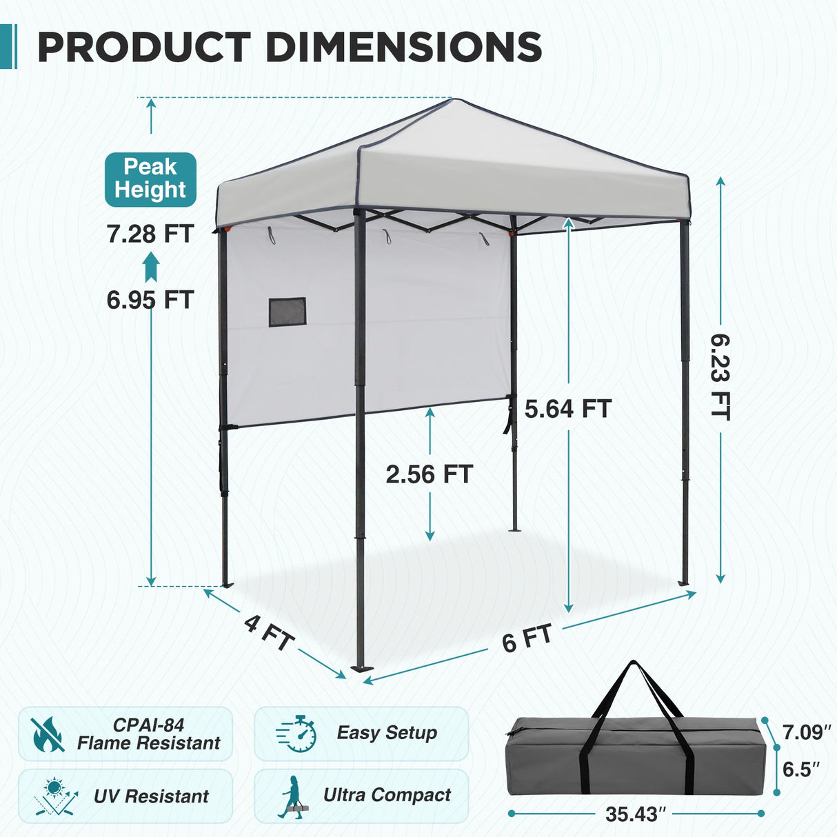 6x4 ft Instant Pop Up Canopy with Adjustable Sun Wall - Eagle Peak®