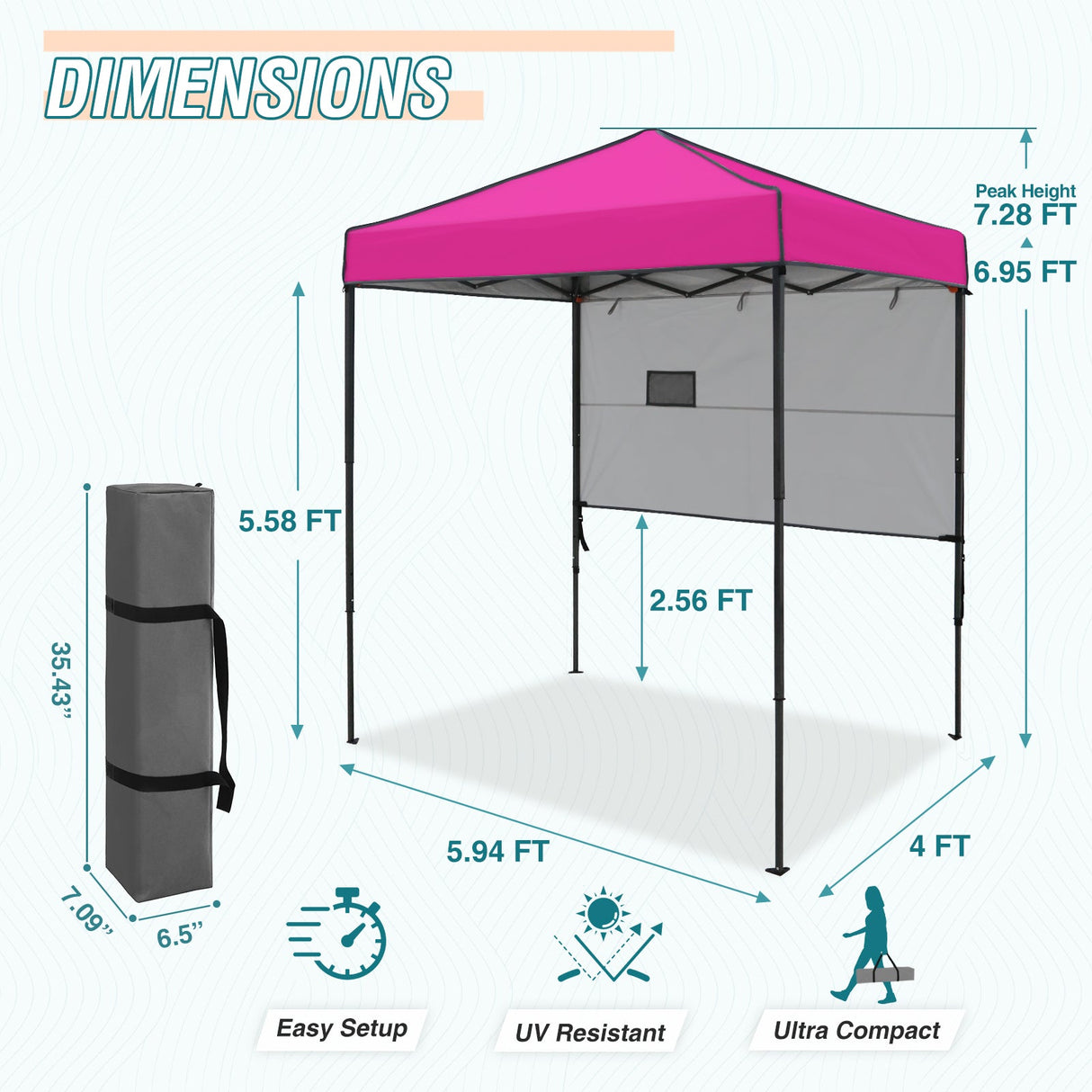 6x4 ft Instant Pop Up Canopy with Adjustable Sun Wall - Eagle Peak Custom Canopy Tent