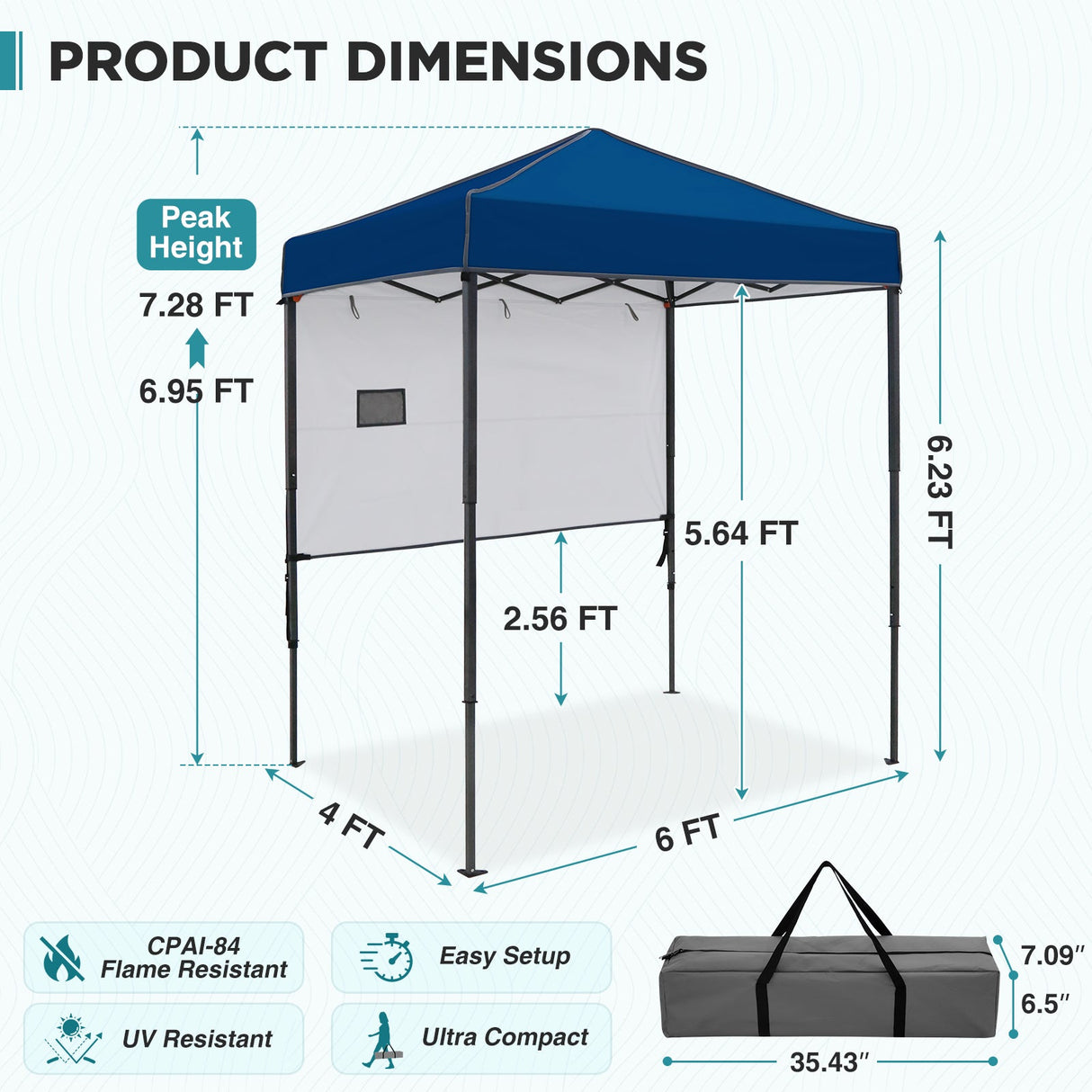 6x4 ft Instant Pop Up Canopy with Adjustable Sun Wall - Eagle Peak®