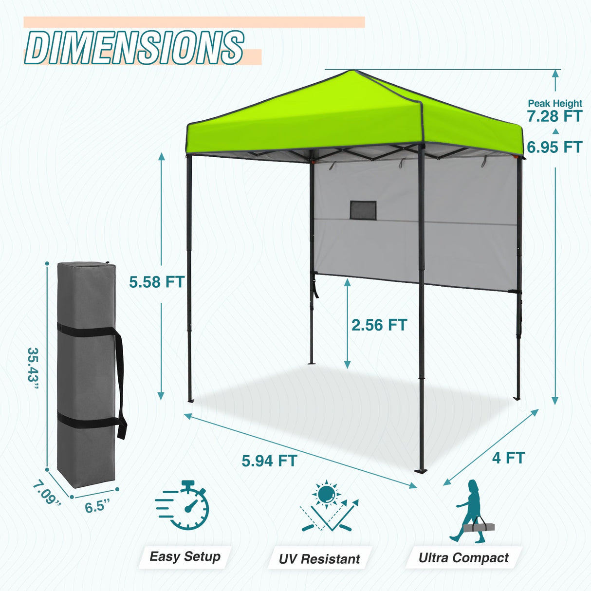 6x4 ft Instant Pop Up Canopy with Adjustable Sun Wall - Eagle Peak Custom Canopy Tent