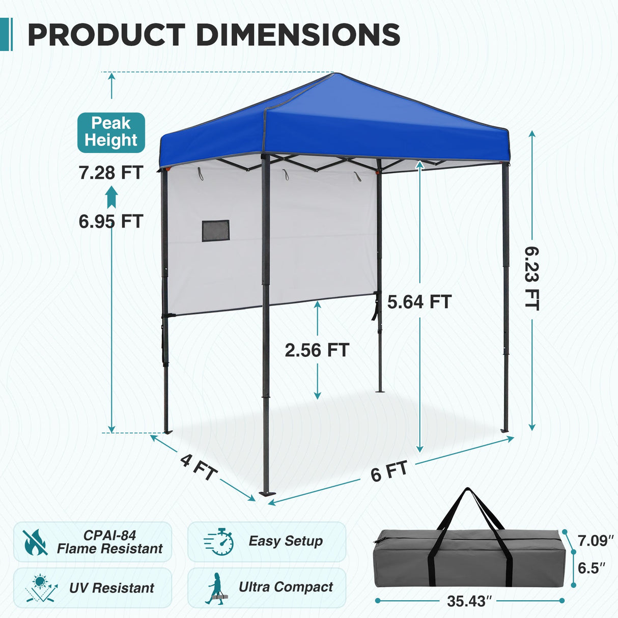 6x4 ft Instant Pop Up Canopy with Adjustable Sun Wall - Eagle Peak®