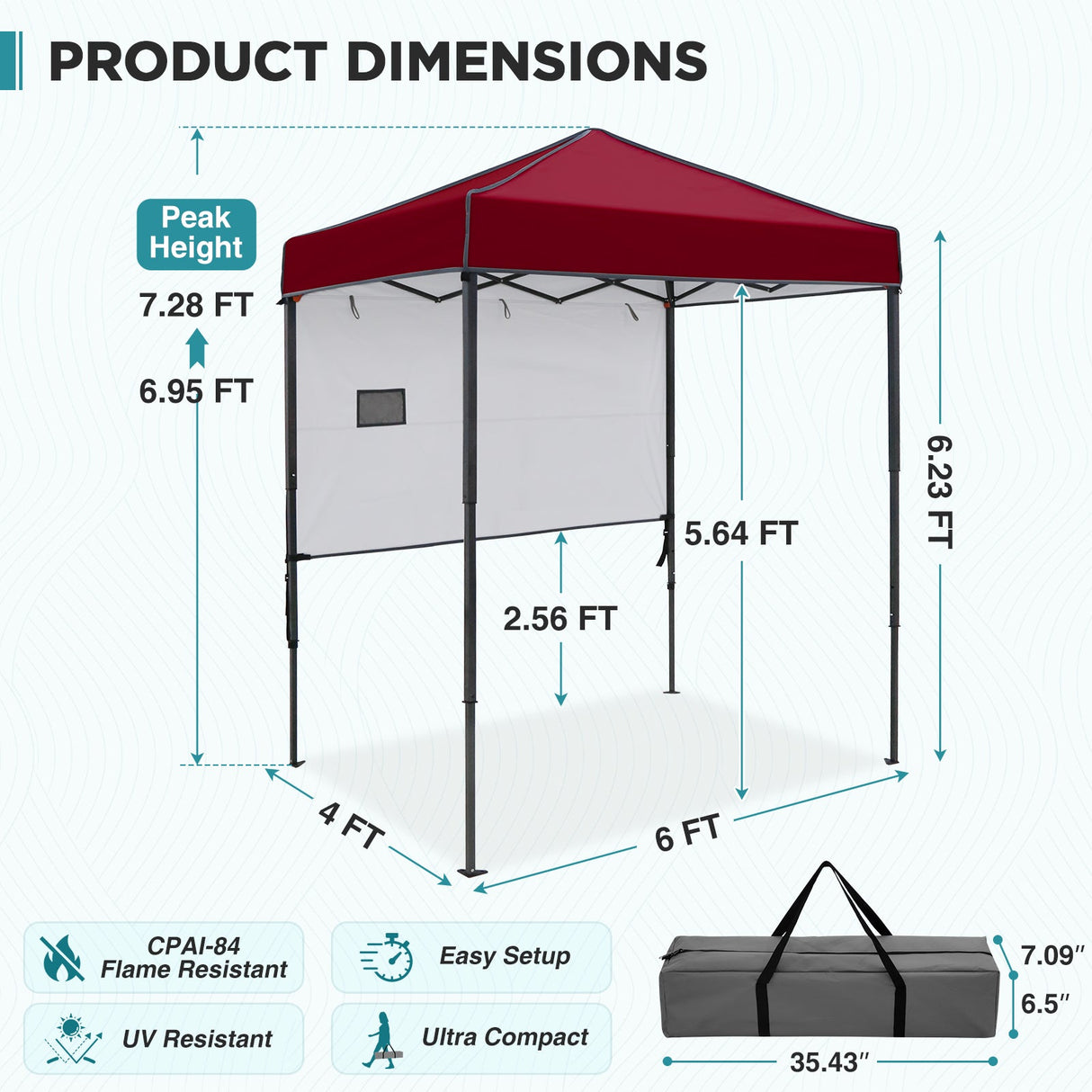6x4 ft Instant Pop Up Canopy with Adjustable Sun Wall - Eagle Peak®