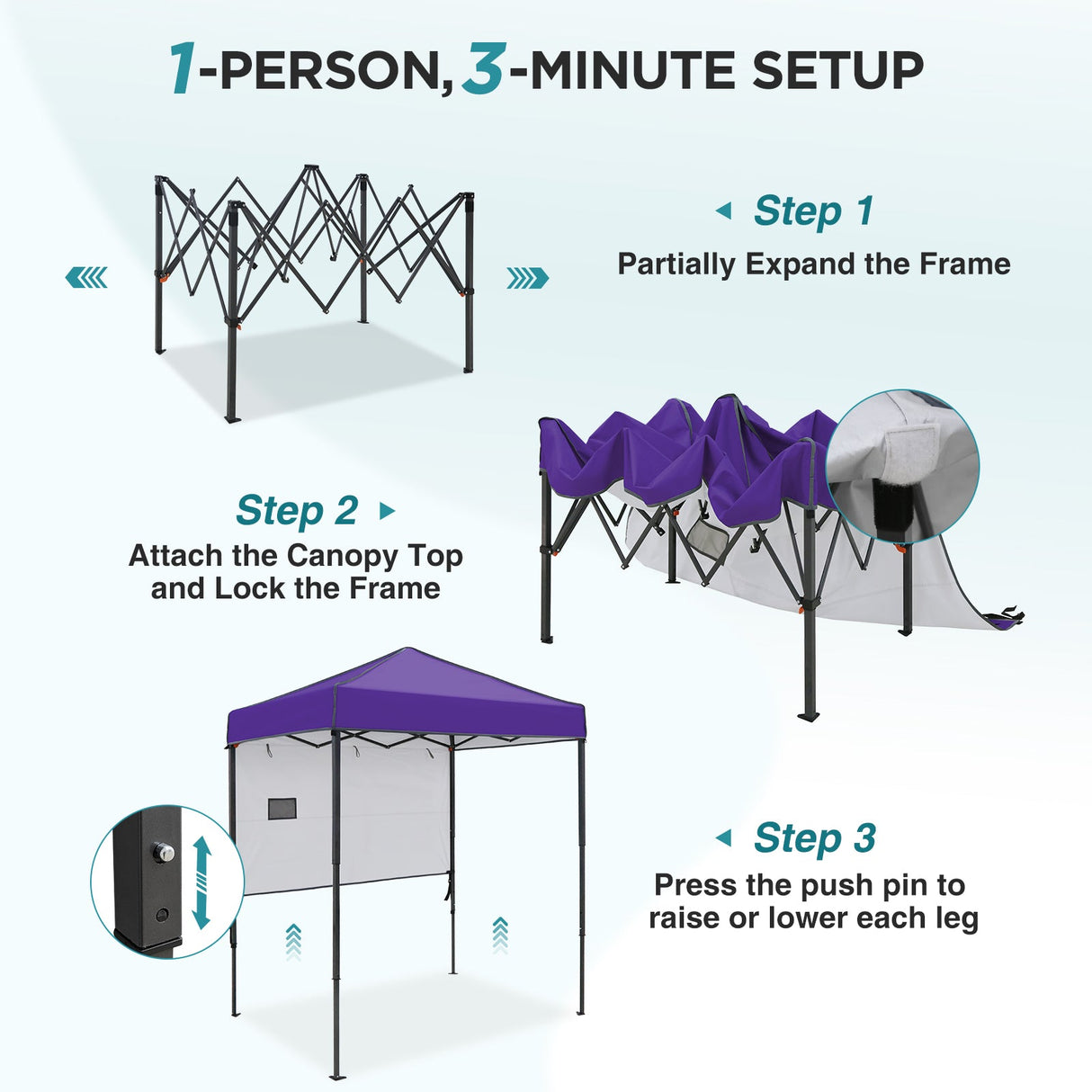 6x4 ft Instant Pop Up Canopy with Adjustable Sun Wall - Eagle Peak®