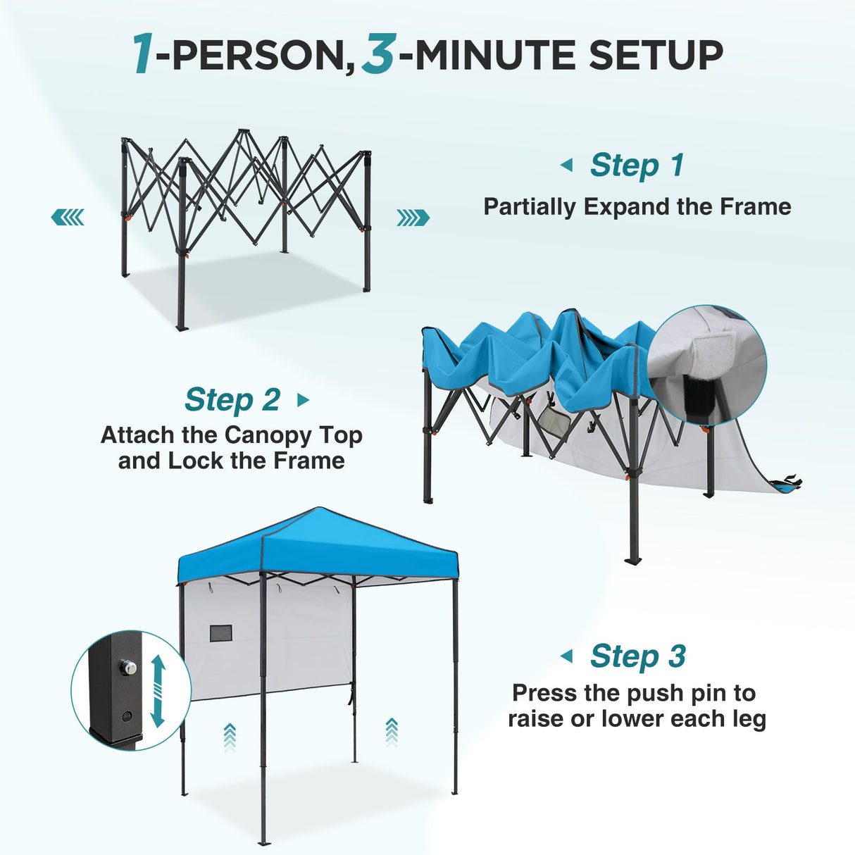 6x4 ft Instant Pop Up Canopy with Adjustable Sun Wall - Eagle Peak®