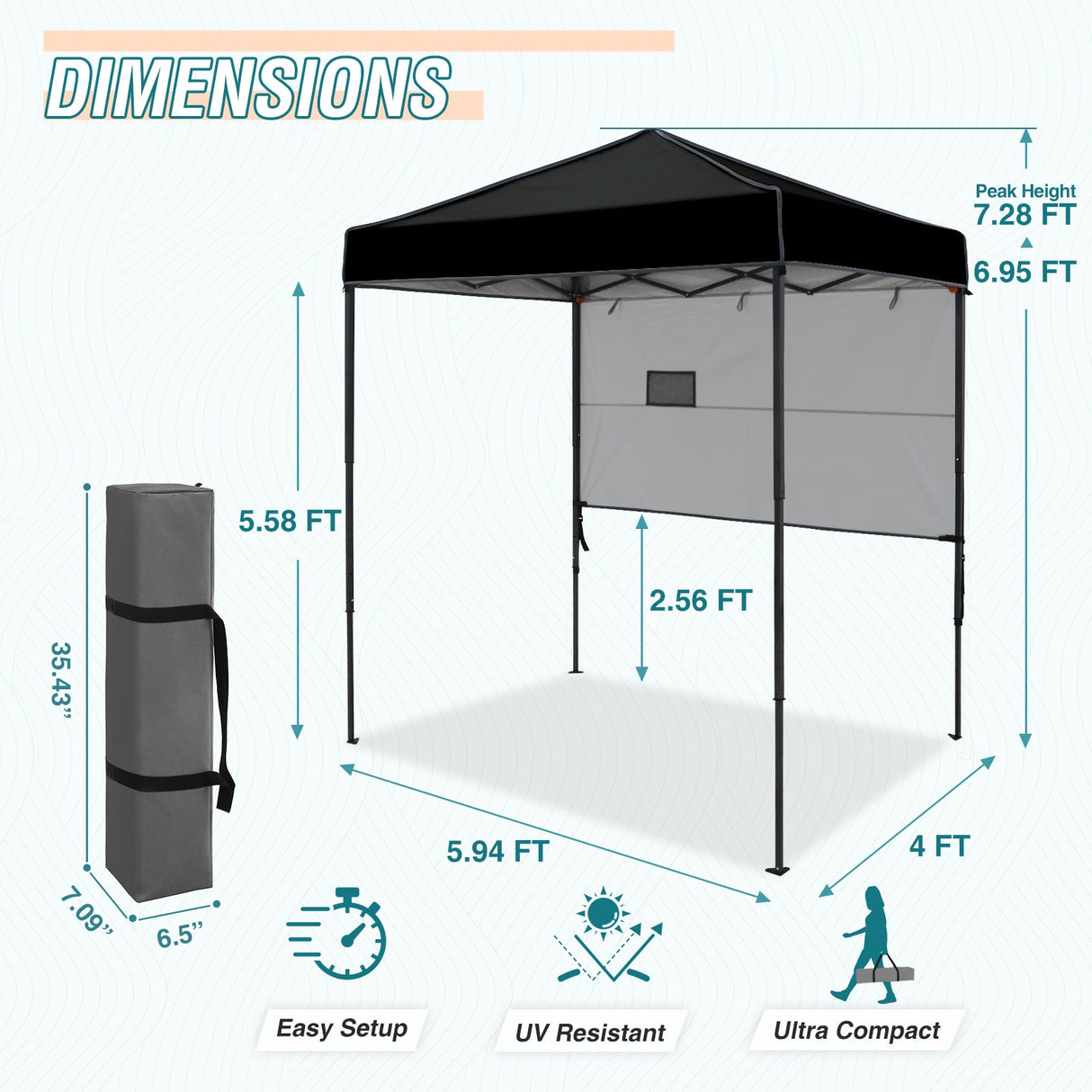 6x4 ft Instant Pop Up Canopy with Adjustable Sun Wall - Eagle Peak Custom Canopy Tent