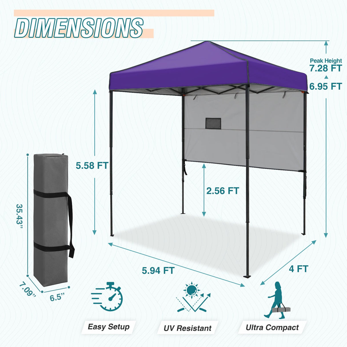 6x4 ft Instant Pop Up Canopy with Adjustable Sun Wall - Eagle Peak Custom Canopy Tent