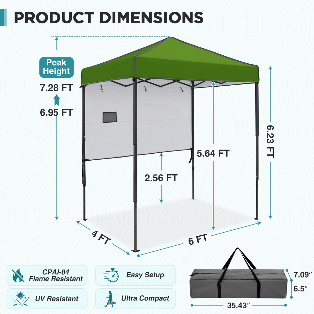 6x4 ft Instant Pop Up Canopy with Adjustable Sun Wall - Eagle Peak®