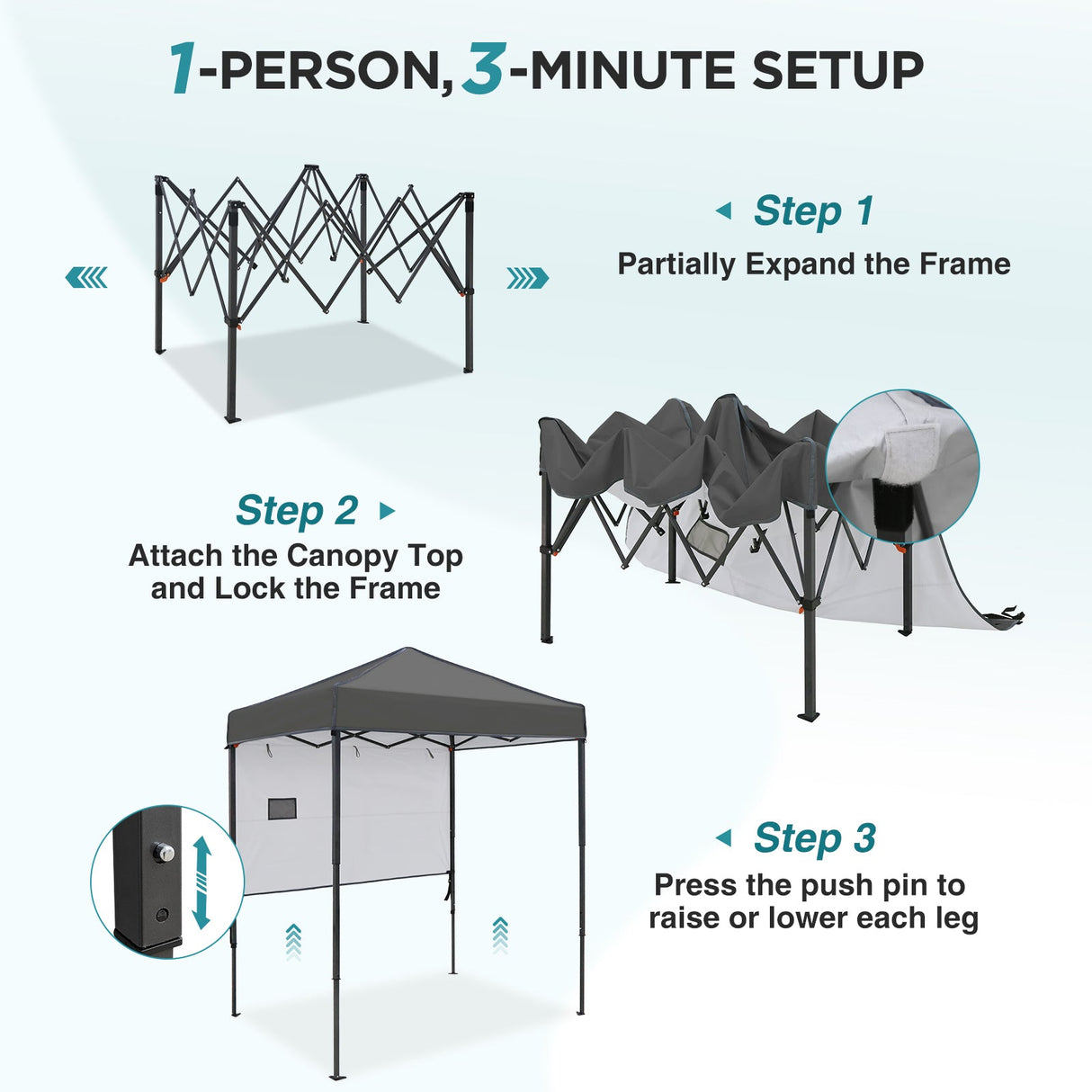 6x4 ft Instant Pop Up Canopy with Adjustable Sun Wall - Eagle Peak®