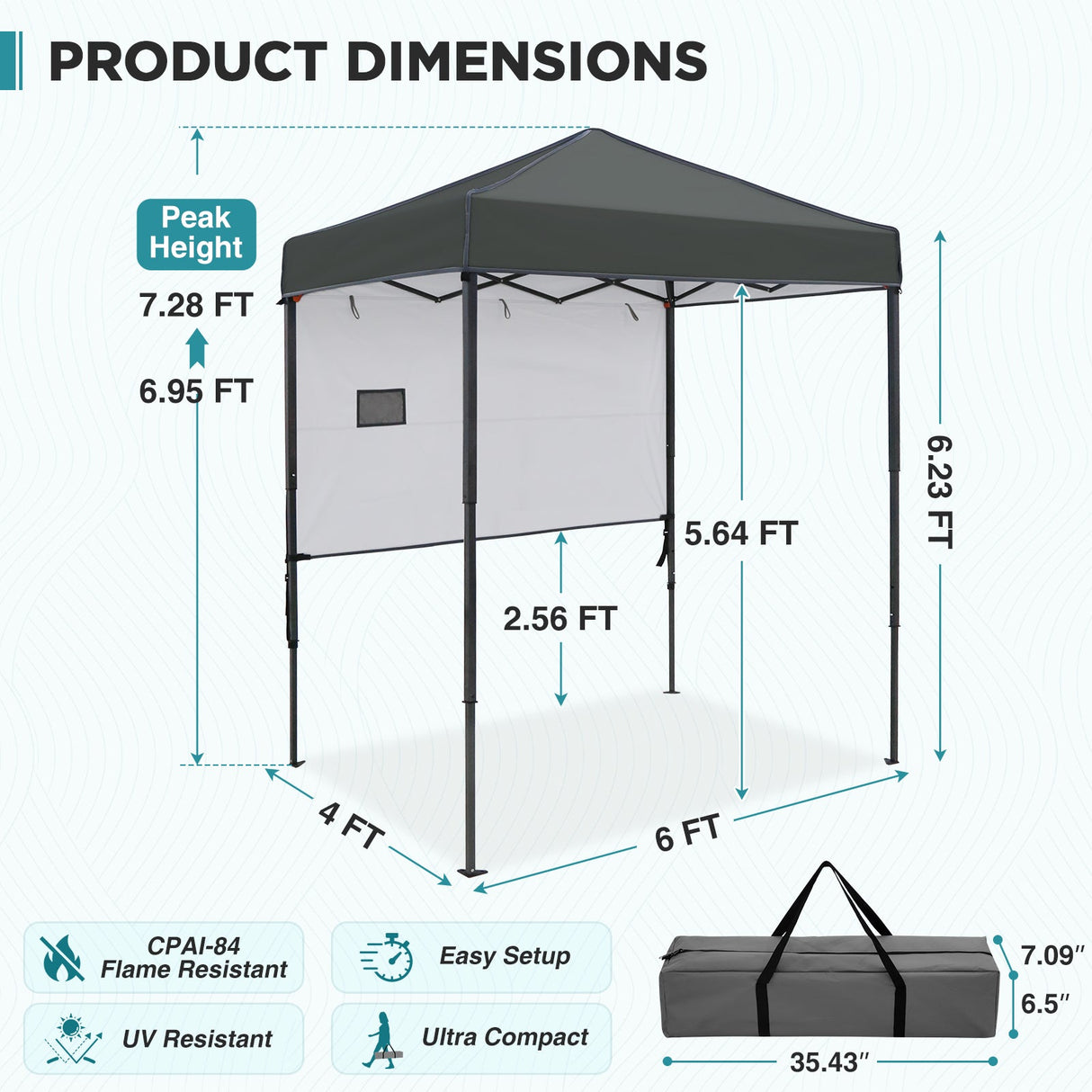 6x4 ft Instant Pop Up Canopy with Adjustable Sun Wall - Eagle Peak®