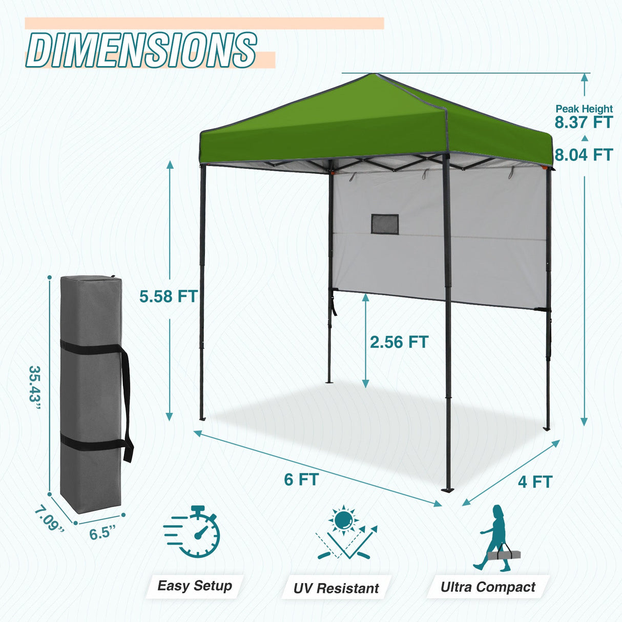 6x4 ft Instant Pop Up Canopy with Adjustable Sun Wall - Eagle Peak Custom Canopy Tent