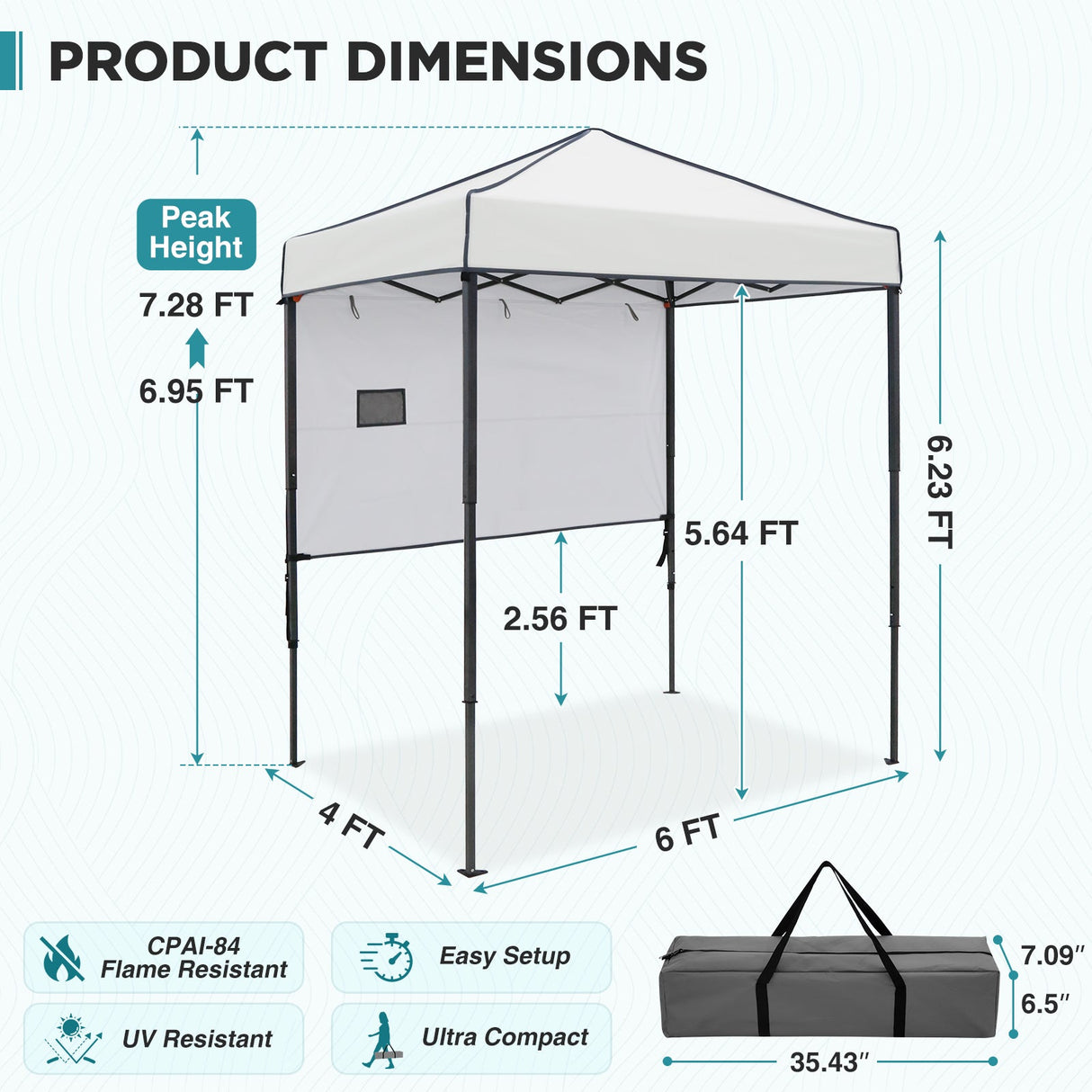 6x4 ft Instant Pop Up Canopy with Adjustable Sun Wall - Eagle Peak®