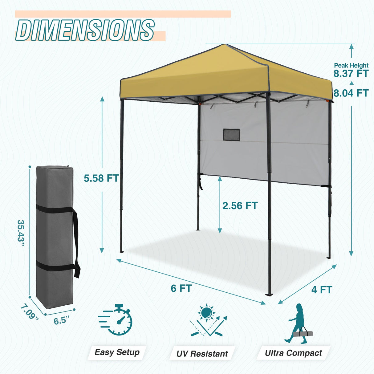 6x4 ft Instant Pop Up Canopy with Adjustable Sun Wall - Eagle Peak Custom Canopy Tent