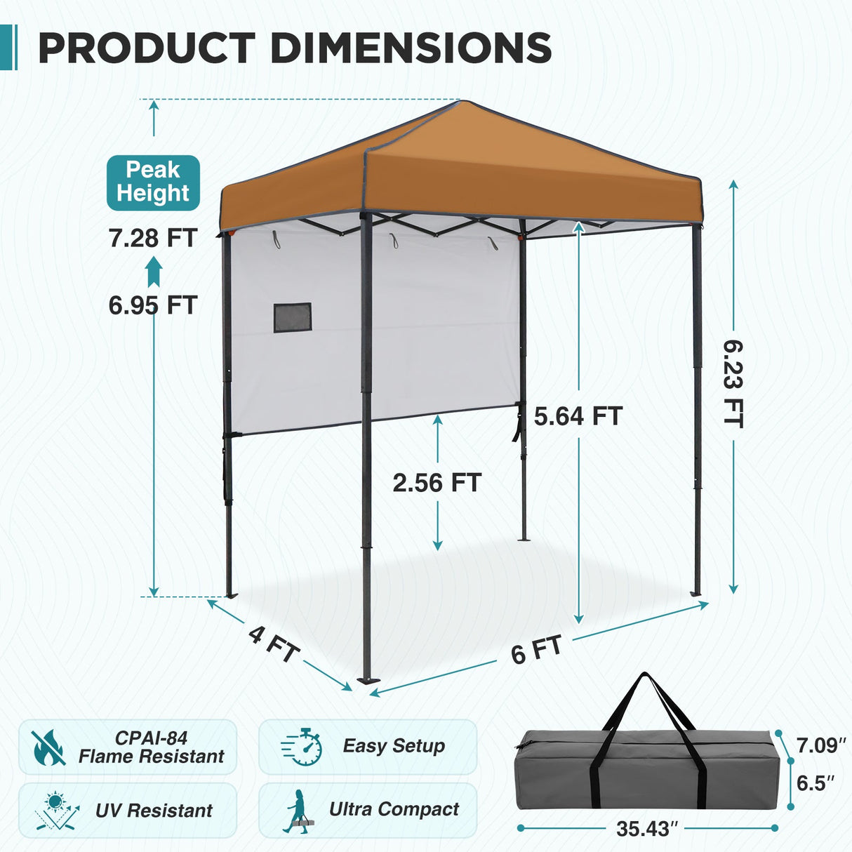 6x4 ft Instant Pop Up Canopy with Adjustable Sun Wall - Eagle Peak®