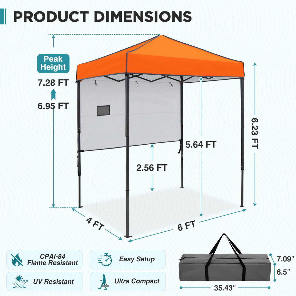 6x4 ft Instant Pop Up Canopy with Adjustable Sun Wall - Eagle Peak®