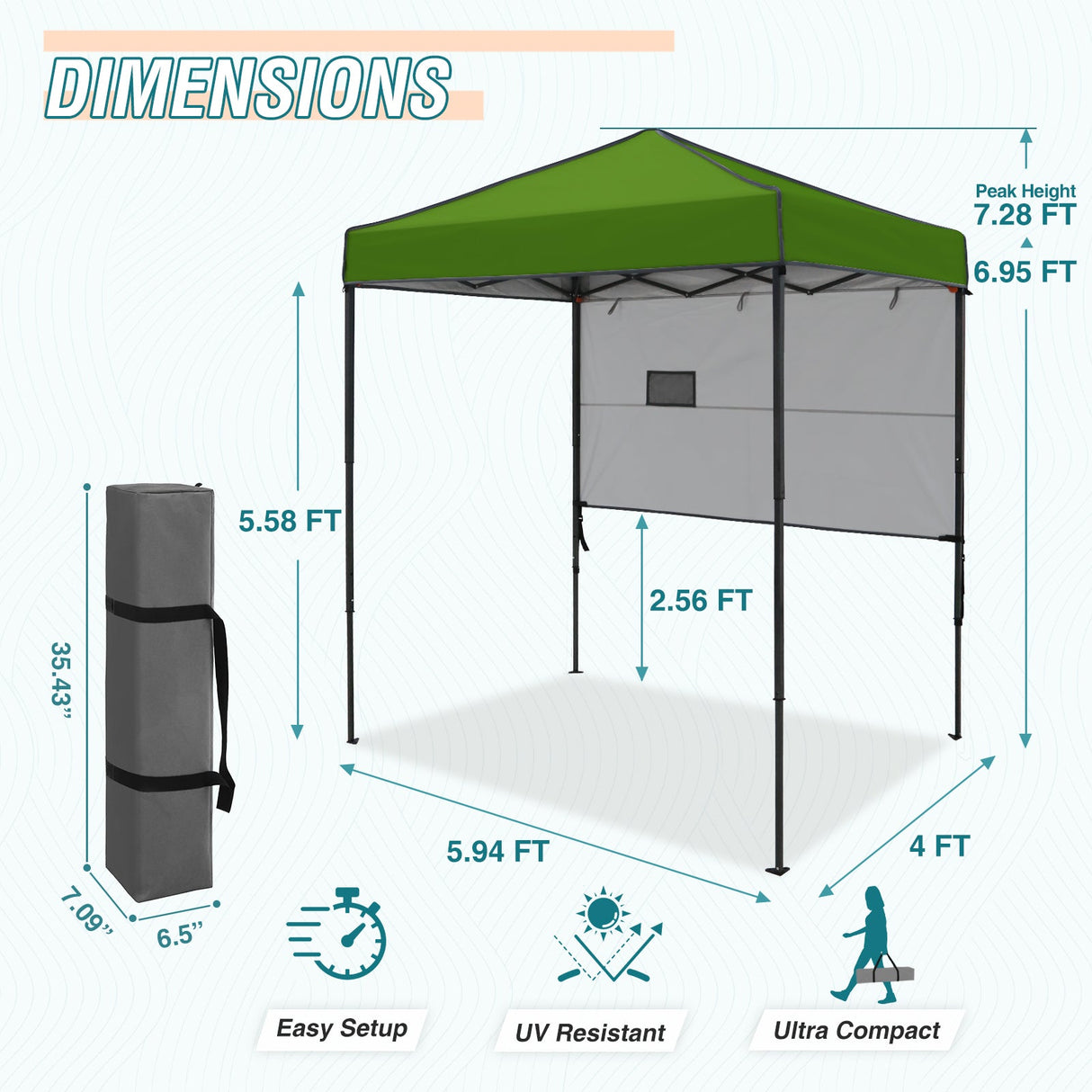 6x4 ft Instant Pop Up Canopy with Adjustable Sun Wall - Eagle Peak Custom Canopy Tent