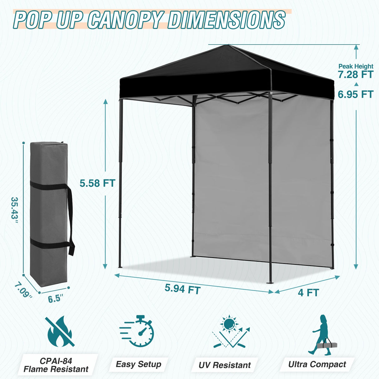 6x4 Instant Pop Up Canopy Tent with 1 Side Wall Panel - Eagle Peak Custom Canopy Tent