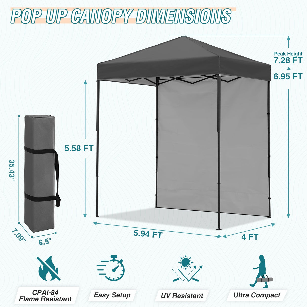 6x4 Instant Pop Up Canopy Tent with 1 Side Wall Panel - Eagle Peak Custom Canopy Tent