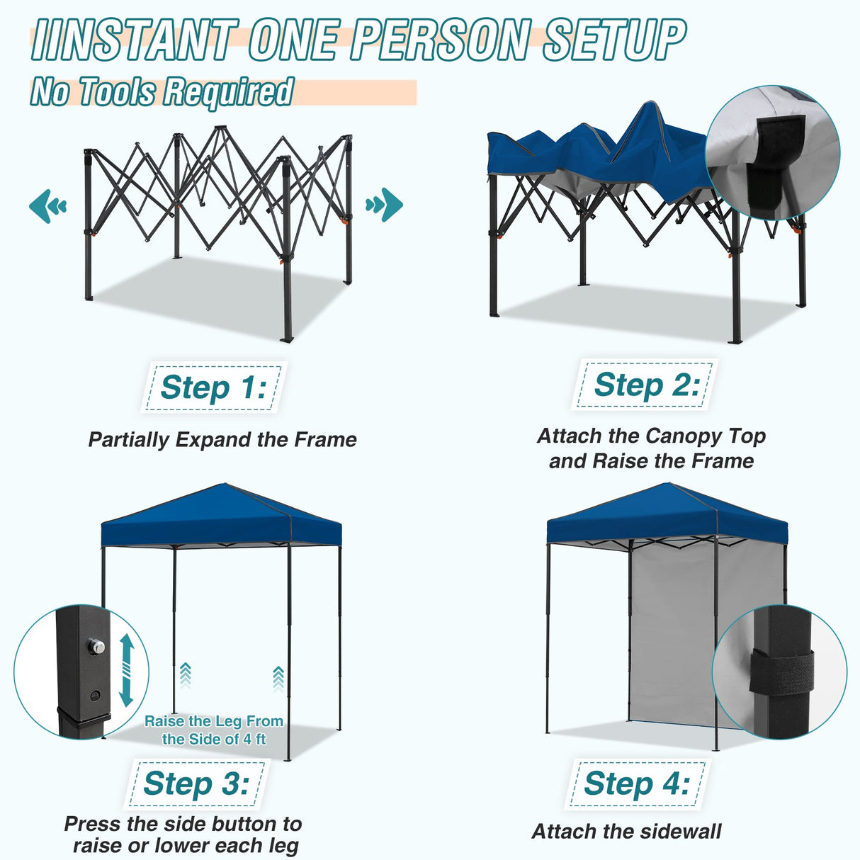 6x4 Instant Pop Up Canopy Tent with 1 Side Wall Panel - Eagle Peak Custom Canopy Tent