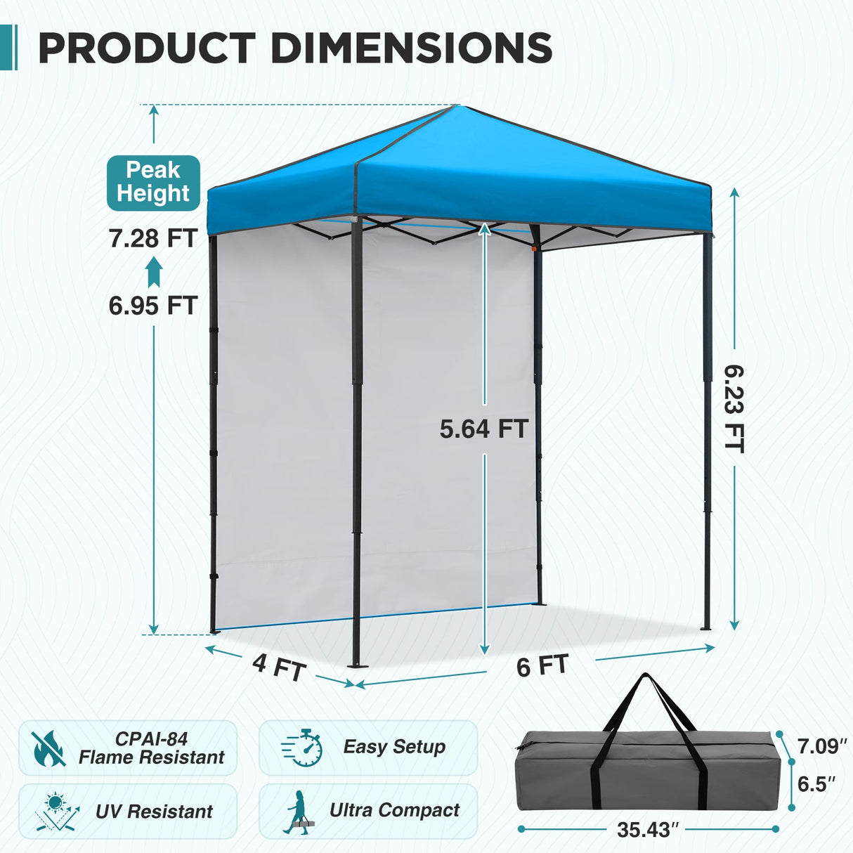 6x4 Instant Pop Up Canopy Tent with 1 Side Wall Panel - Eagle Peak®