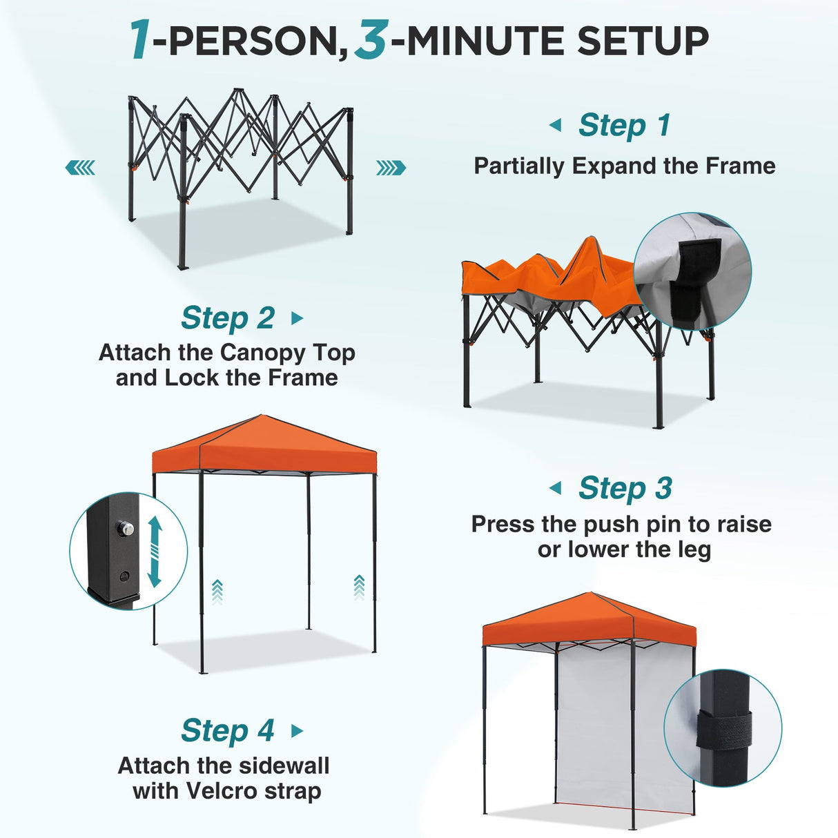 6x4 Instant Pop Up Canopy Tent with 1 Side Wall Panel - Eagle Peak®