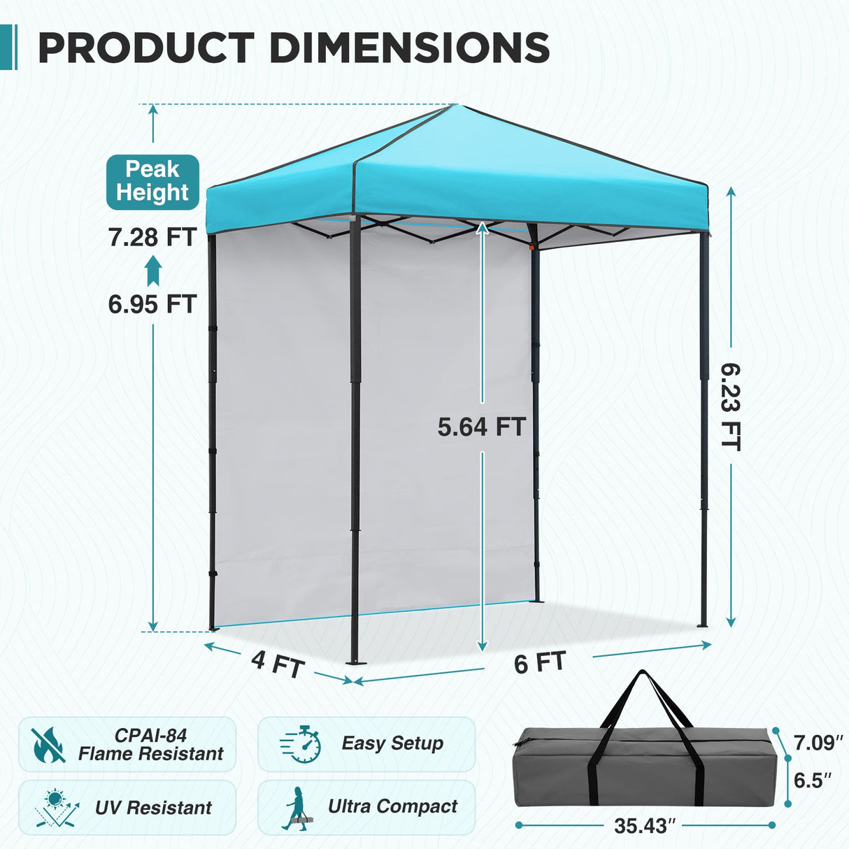 6x4 Instant Pop Up Canopy Tent with 1 Side Wall Panel - Eagle Peak®