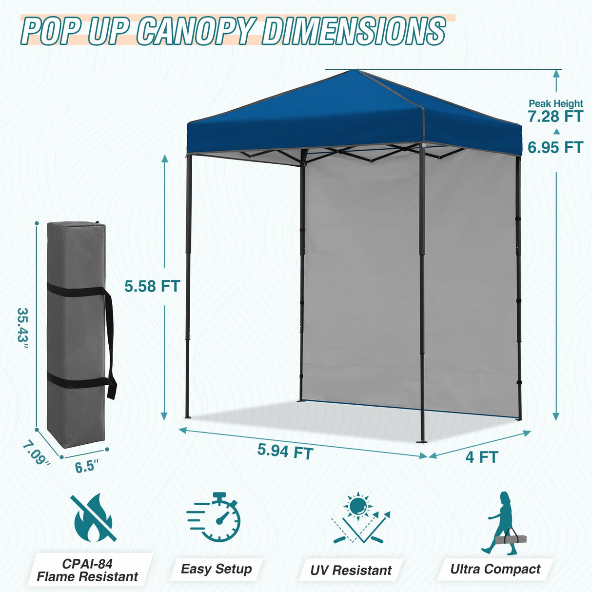 6x4 Instant Pop Up Canopy Tent with 1 Side Wall Panel - Eagle Peak Custom Canopy Tent