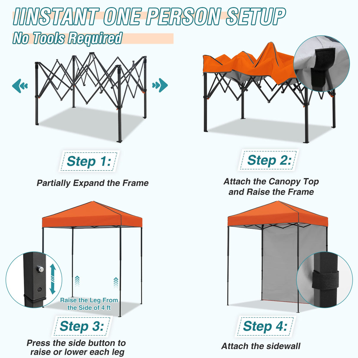6x4 Instant Pop Up Canopy Tent with 1 Side Wall Panel - Eagle Peak Custom Canopy Tent