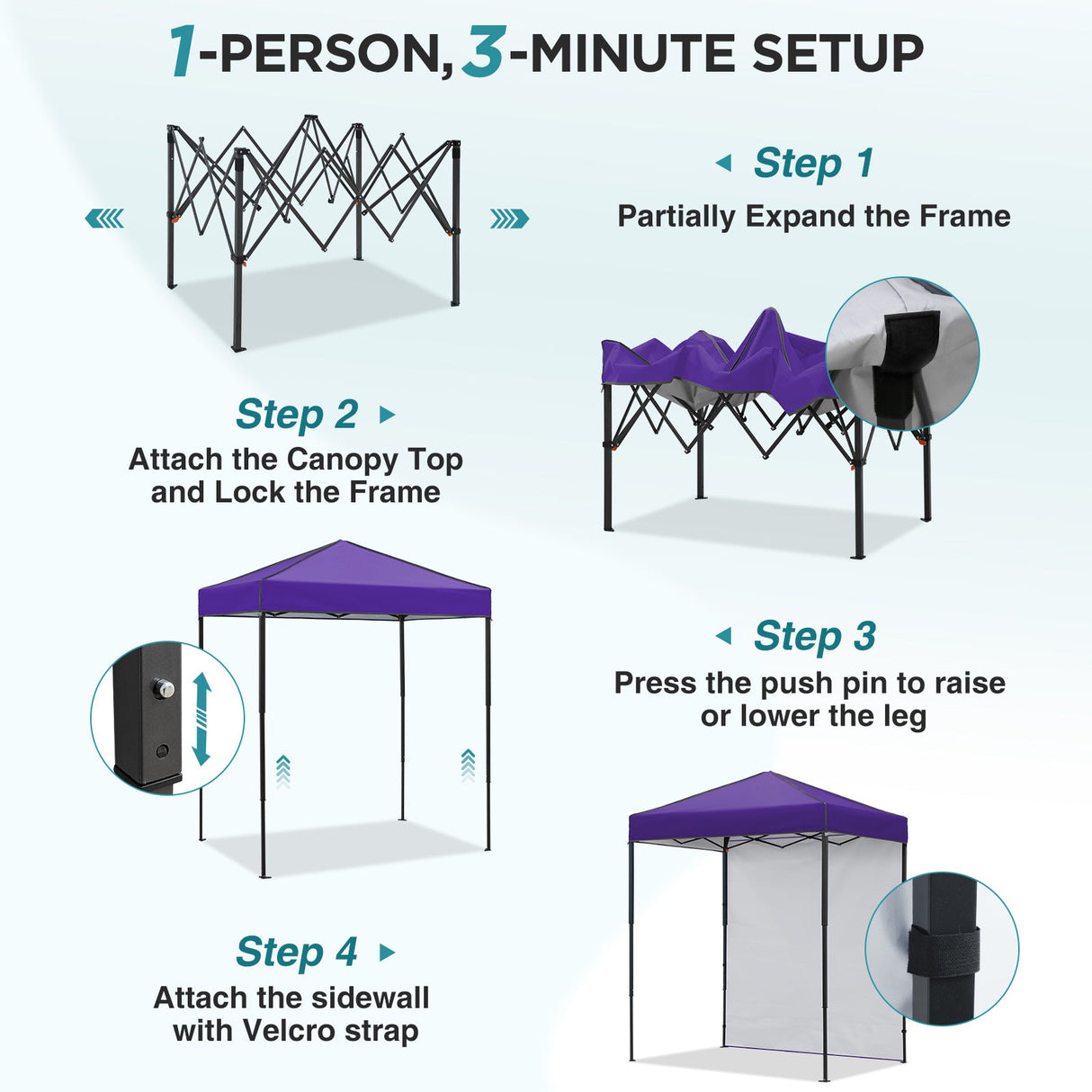 6x4 Instant Pop Up Canopy Tent with 1 Side Wall Panel - Eagle Peak®