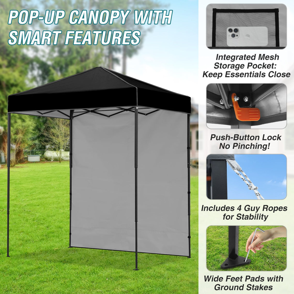 6x4 Instant Pop Up Canopy Tent with 1 Side Wall Panel - Eagle Peak Custom Canopy Tent