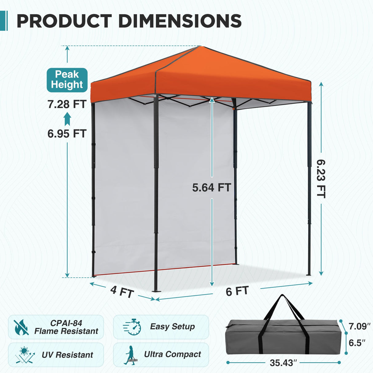 6x4 Instant Pop Up Canopy Tent with 1 Side Wall Panel - Eagle Peak®