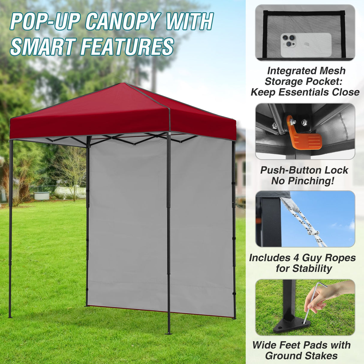 6x4 Instant Pop Up Canopy Tent with 1 Side Wall Panel - Eagle Peak Custom Canopy Tent