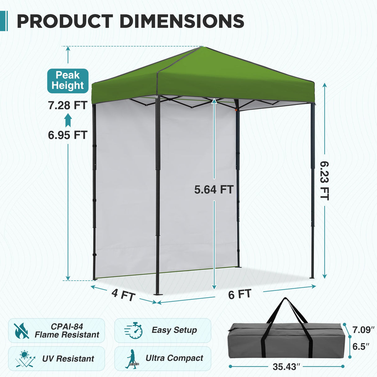 6x4 Instant Pop Up Canopy Tent with 1 Side Wall Panel - Eagle Peak®