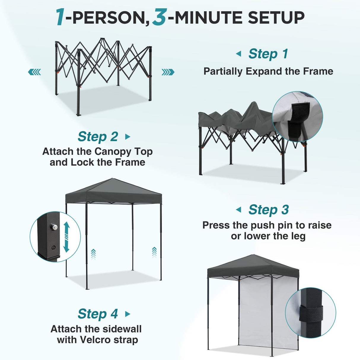 6x4 Instant Pop Up Canopy Tent with 1 Side Wall Panel - Eagle Peak®