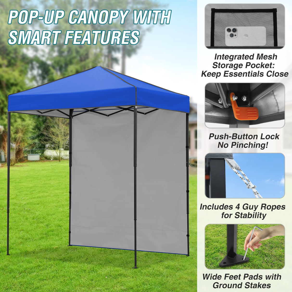 6x4 Instant Pop Up Canopy Tent with 1 Side Wall Panel - Eagle Peak Custom Canopy Tent