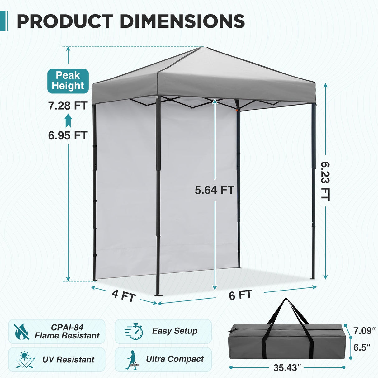 6x4 Instant Pop Up Canopy Tent with 1 Side Wall Panel - Eagle Peak®