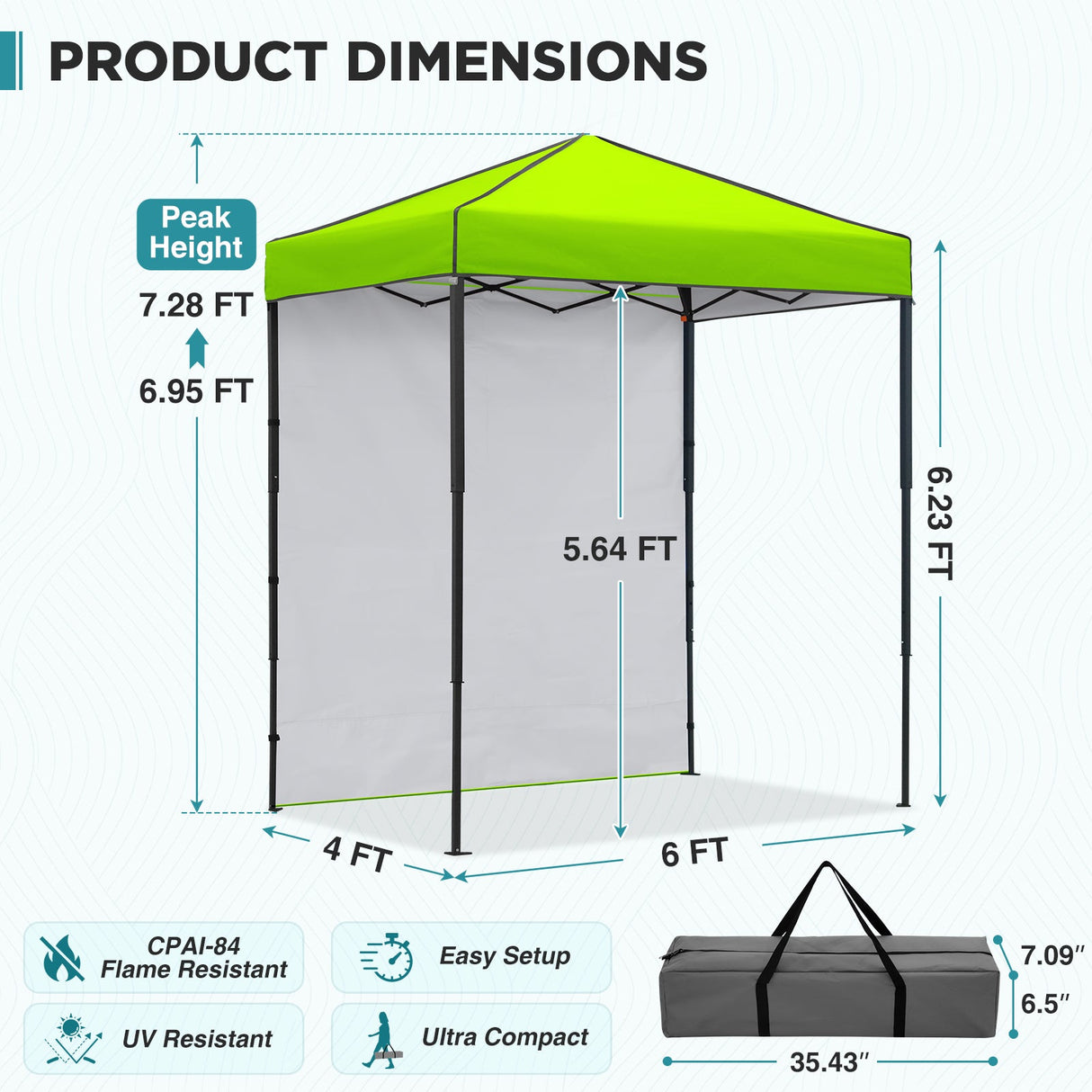 6x4 Instant Pop Up Canopy Tent with 1 Side Wall Panel - Eagle Peak®