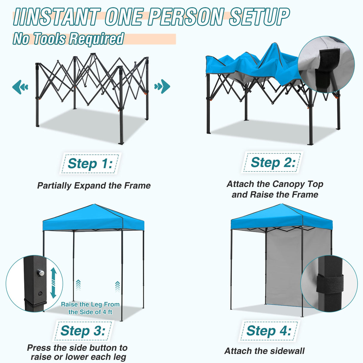 6x4 Instant Pop Up Canopy Tent with 1 Side Wall Panel - Eagle Peak Custom Canopy Tent