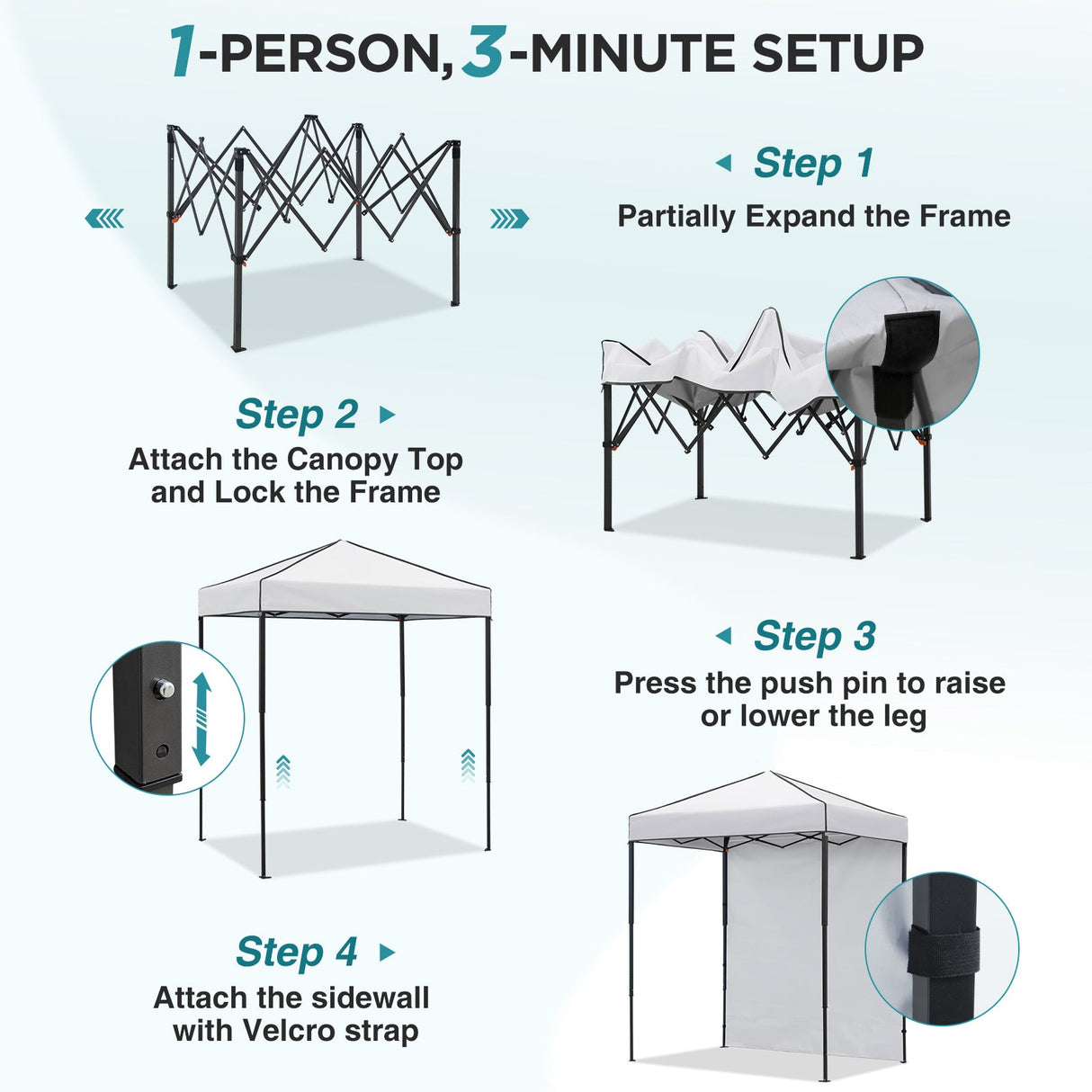 6x4 Instant Pop Up Canopy Tent with 1 Side Wall Panel - Eagle Peak®